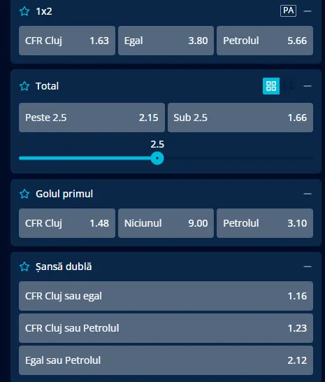 Cote pariuri CFR Cluj vs Petrolul Ploiești la Mr Bit