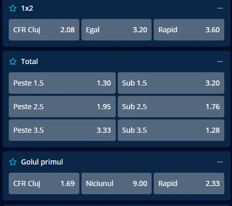Cote pariuri CFR Cluj vs Rapid la Mr Bit
