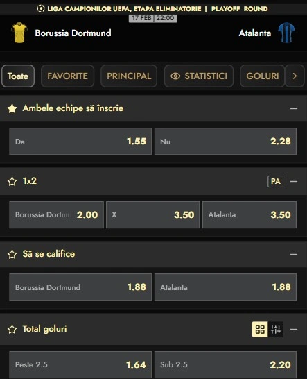 Cote pariuri Dortmund - Atalanta la Don