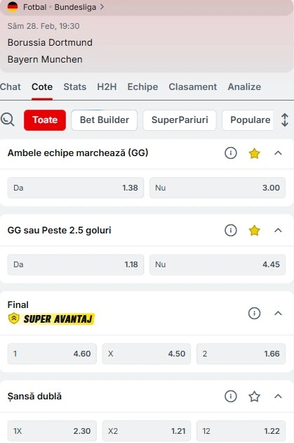 Cote pariuri Dortmund - Bayern la Superbet