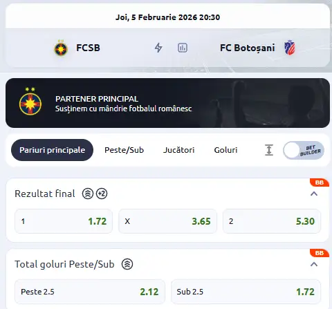 Cote pariuri FCSB vs FC Botoșani la Betano