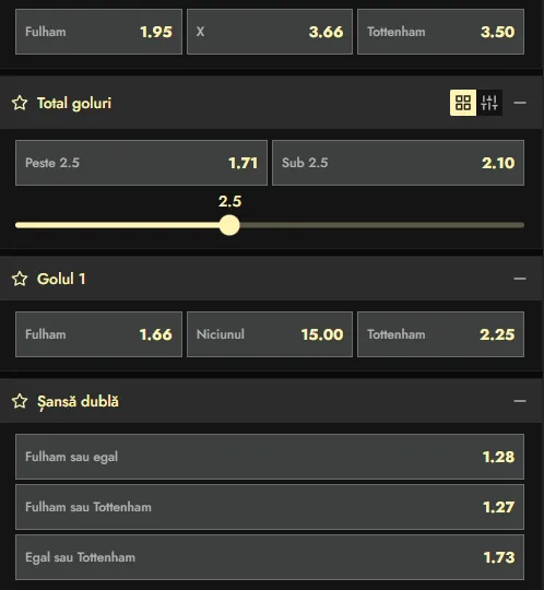 Cote pariuri Fulham vs Tottenham la Don