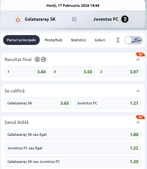 Cote pariuri Galatasaray - Juventus la Betano