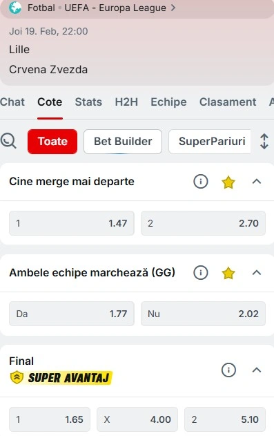 Cote pariuri Lille vs Steaua Roșie de la Superbet