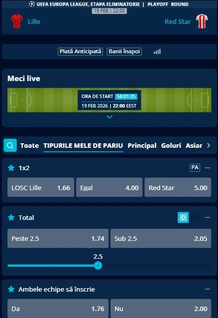 Cote pariuri Lille vs Steaua Roșie la Mr Bit