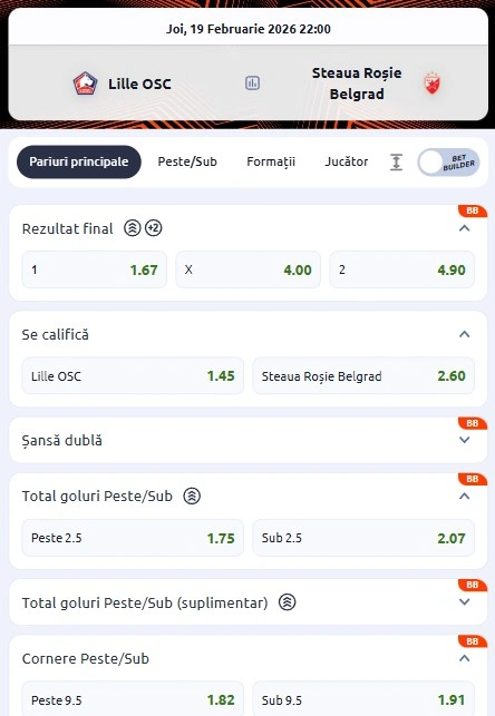 Cote pariuri Lille vs Steaua Roșie oferite de Betano