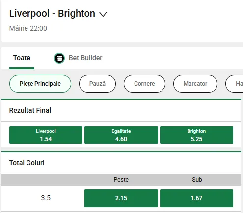 Cote pariuri Liverpool - Brighton oferite de Unibet