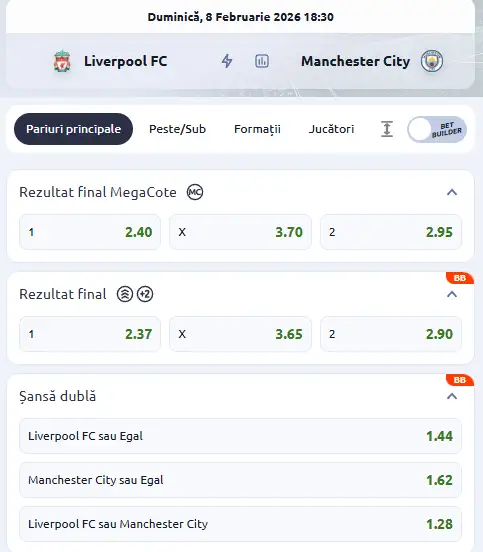 Cote pariuri Liverpool vs Manchester City