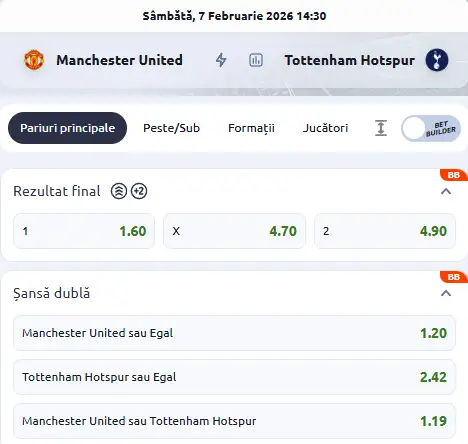 Cote pariuri Manchester United - Tottenham la Betano