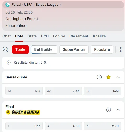 Cote pariuri Nottingham - Fenerbahce la Superbet