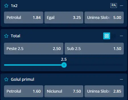 Cote pariuri Petrolul Ploiești - Unirea Slobozia la Mr Bit