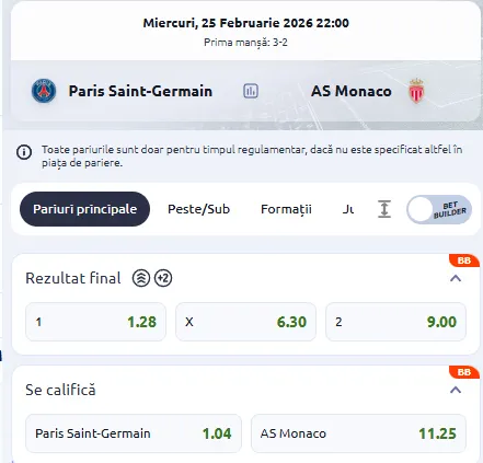 Cote pariuri PSG - Monaco la Betano