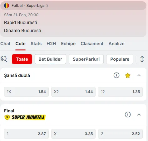 Cote pariuri Rapid vs Dinamo la Superbet