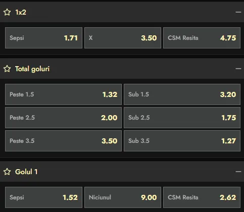 Cote pariuri Sepsi vs CSM Reșița la Don