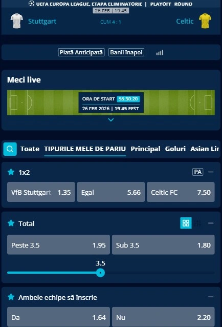 Cote pariuri Stuttgart - Celtic oferite de Mr Bit
