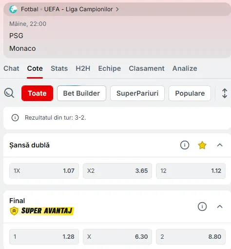 Cotele la pariuri pentru PSG - Monaco la Superbet
