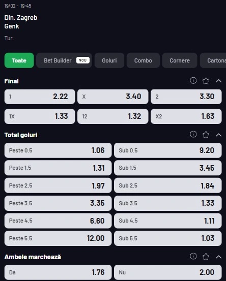 Cote pariuri Dinamo Zagreb vs Genk