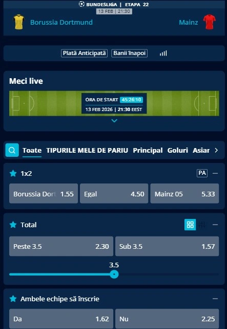 Cote pariuri Dortmund vs Mainz