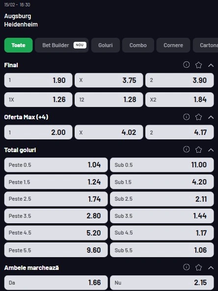 Cote pariuri FC Augsburg vs Heidenheim