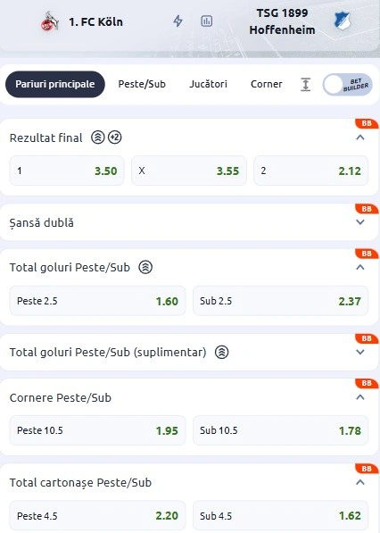 Cote pariuri FC Koln vs Hoffenheim