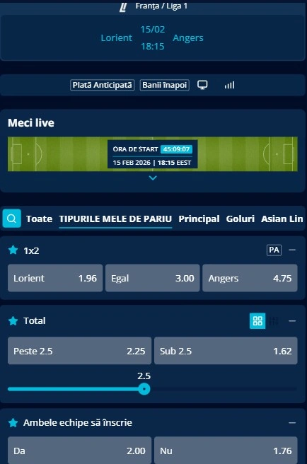 Cote pariuri FC Lorient vs Angers