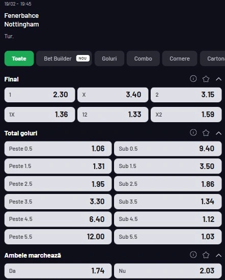 Cote pariuri Fenerbahce vs Nottingham Forest