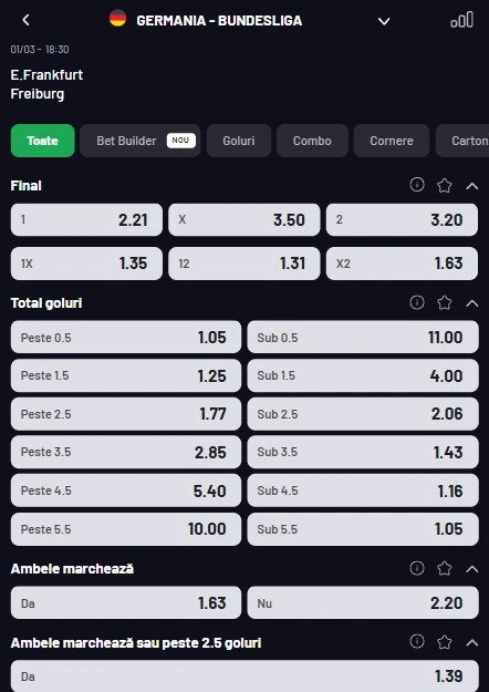 Cote pariuri Frankfurt - Freiburg