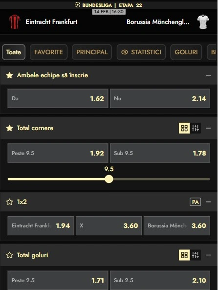 Cote pariuri Frankfurt - Monchengladbach