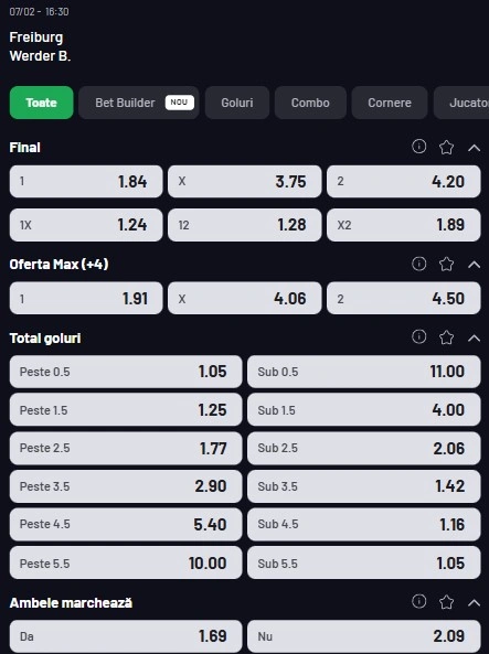 Cote pariuri Freiburg - Bremen