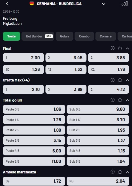 Cote pariuri Freiburg vs Monchengladbach