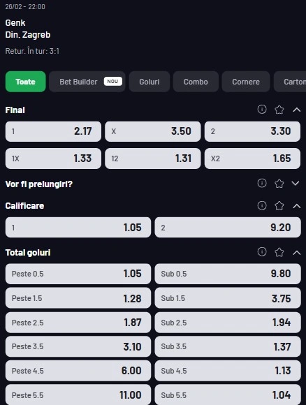 Cote pariuri Genk - Dinamo Zagreb