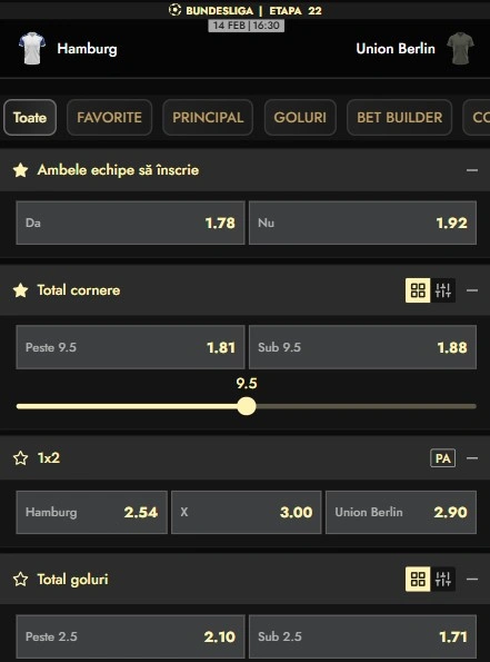 Cote pariuri Hamburger SV - Union Berlin