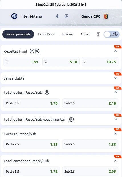 Cote pariuri Inter Milan - Genoa