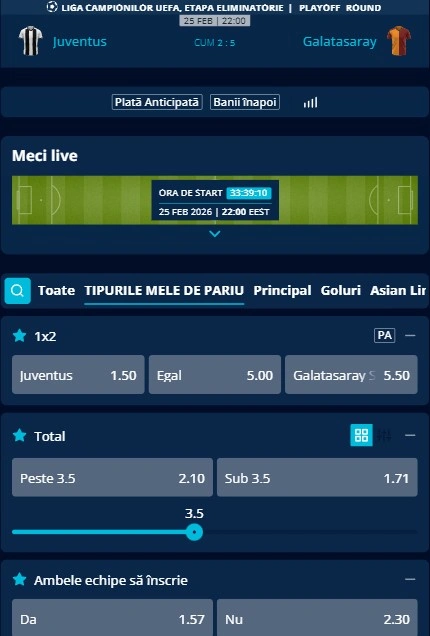 Cote pariuri Juventus vs Galatasaray