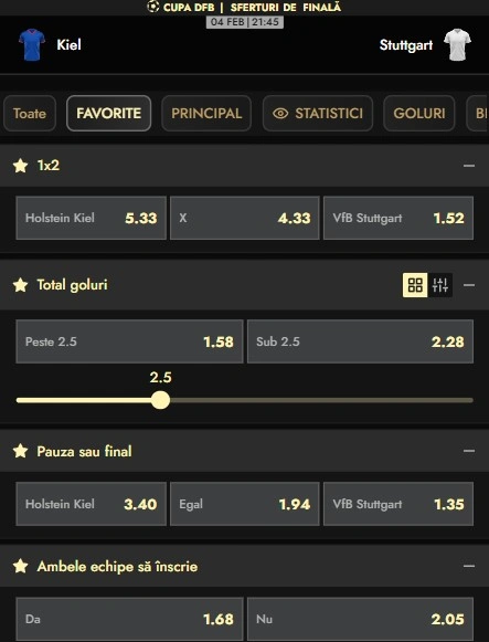 Cote pariuri Kiel vs Stuttgart