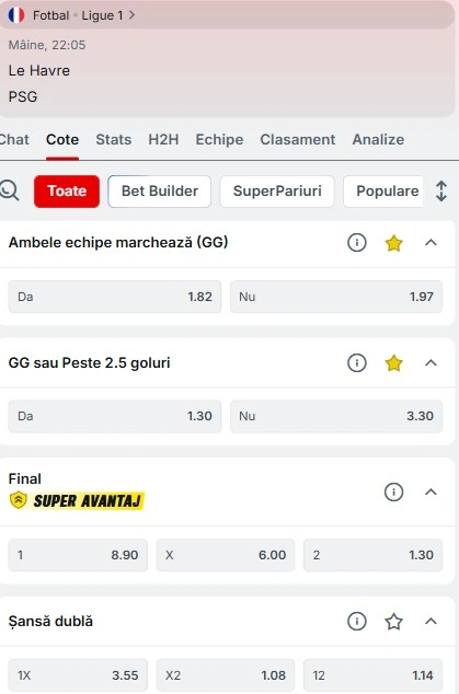 Cote pariuri Le Havre vs PSG