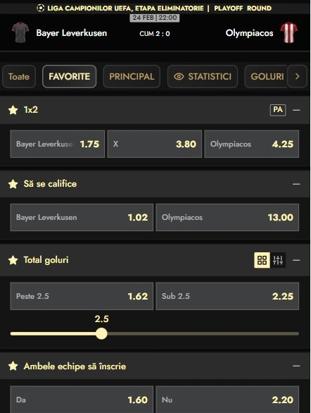 Cote pariuri Leverkusen vs Olympiakos