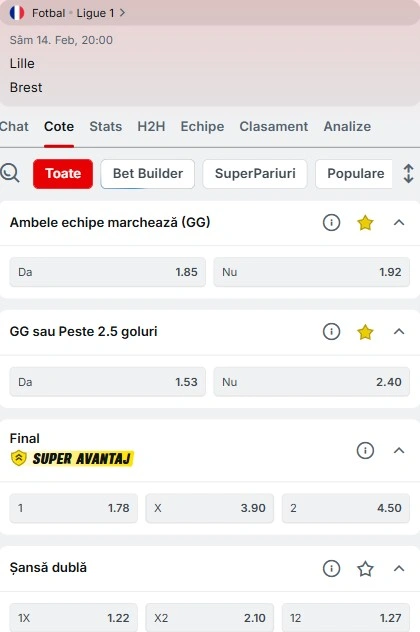 Cote pariuri Lille - Brest