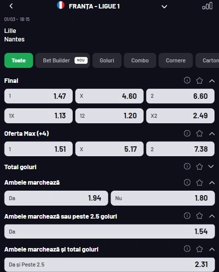 Cote pariuri Lille vs Nantes