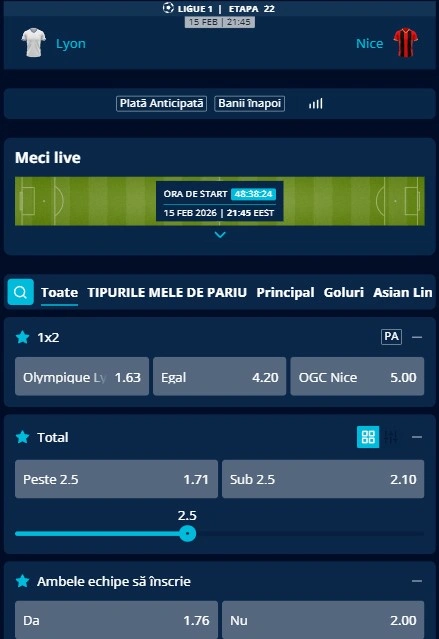 Cote pariuri Lyon - Nice