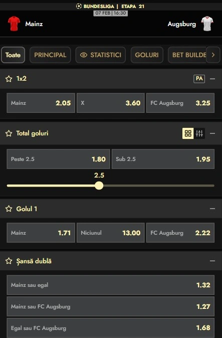 Cote pariuri Mainz vs FC Augsburg