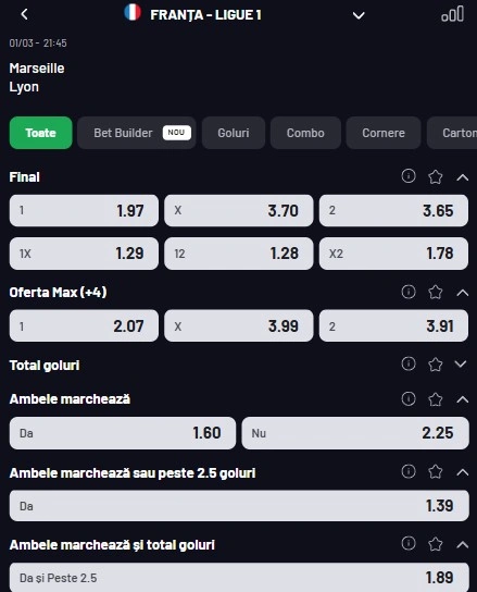 Cote pariuri Marseille - Lyon