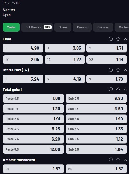 Cote pariuri Nantes vs Lyon