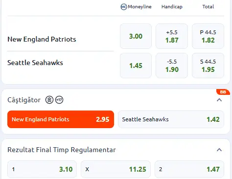 Cota New England Patriots la Betano