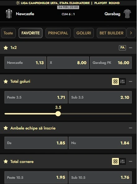 Cote pariuri Newcastle - Qarabag