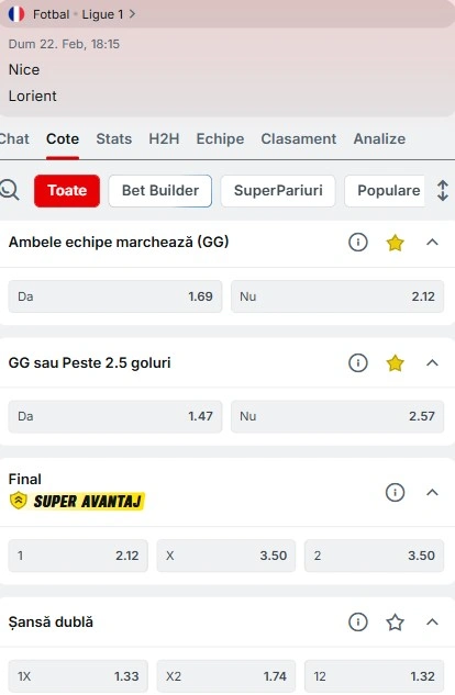 Cote pariuri Nice vs FC Lorient