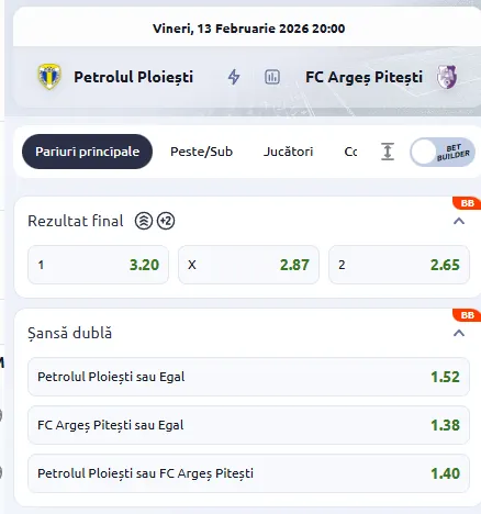 Oferta de cote pariuri Petrolul vs FC Argeș la Betano