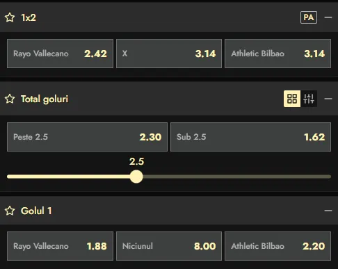Oferta de cote pariuri Rayo vs Bilbao la Don