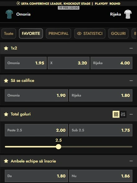 Cote pariuri Omonia - Rijeka