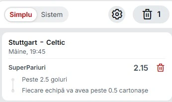 Pariuri speciale Stuttgart - Celtic